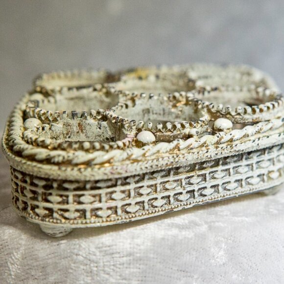 Vintage Florenza Lipstick Holder French White Enamel w/ Gold Ormolu BASK… - Picture 7 of 11